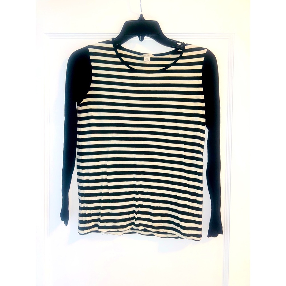 Fossil Black And White Long Sleeve Striped Top XS
